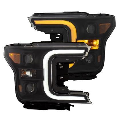 ANZO 18-19 Ford F-150 Projector Headlights w/Plank Style Switchback Black w/Amber - GUMOTORSPORT