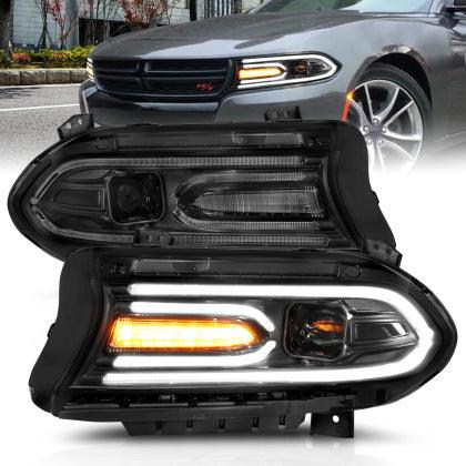 ANZO 2015-2018 Dodge Charger Projector Headlights Plank Style Black - GUMOTORSPORT