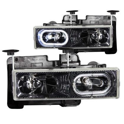ANZO 1988-1998 Chevrolet C1500 Crystal Headlights Carbon w/ Halo - GUMOTORSPORT