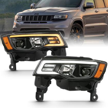 ANZO 2017 - 2022 Jeep Grand Cherokee Projector Headlights w/ Plank Style Switchback - Black w/ Amber - GUMOTORSPORT