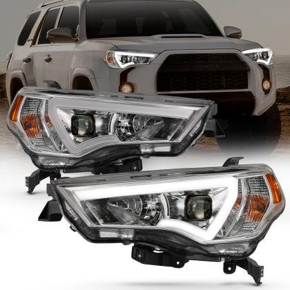 ANZO 2014 - 2021 Toyota 4 Runner Plank Style Projector Headlights Chrome w/ Amber - GUMOTORSPORT