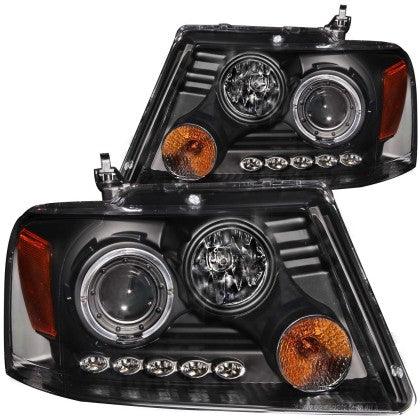 ANZO 2004-2008 Ford F-150 Projector Headlights w/ Halo and LED Black G2 - GUMOTORSPORT