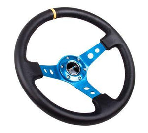 NRG Innovations RST-006BL-Y Reinforced Steering Wheel (350mm Sport Steering Wheel (3" Deep) - Blue Spokewith Round holes / Black Leather) - GUMOTORSPORT