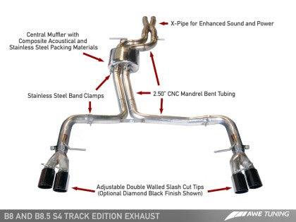 AWE Tuning Audi B8 / B8.5 S4 3.0T Track Edition Exhaust - Chrome Silver Tips (90mm) - GUMOTORSPORT