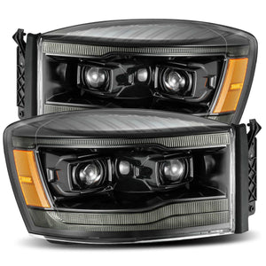 AlphaRex 2006 - 2008 Dodge Ram 1500HD PRO-Series Proj Headlights Plank Style Alpha Black w/Seq Signal/DRL - GUMOTORSPORT