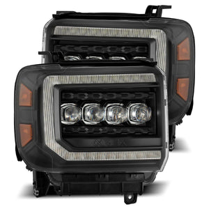 AlphaRex 14-18 GMC Sierra NOVA LED Proj Headlights Plank Style Black w/Activ Light/Seq Signal/DRL - GUMOTORSPORT