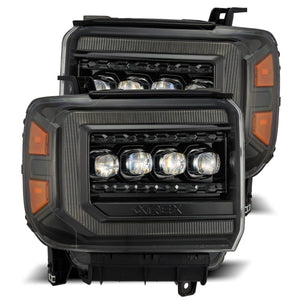 AlphaRex 14-18 GMC Sierra NOVA LED Proj Headlights Plnk Style Alpha Blk w/Activ Light/Seq Signal/DRL - GUMOTORSPORT