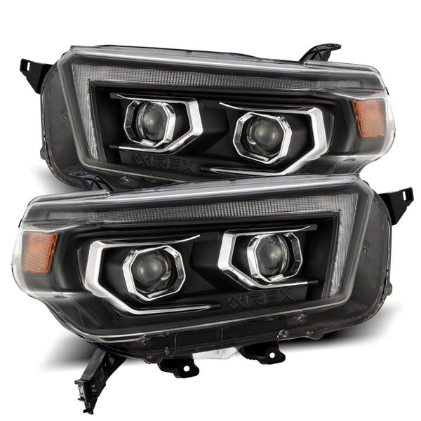 AlphaRex 10-13 Toyota 4Runner LUXX LED Proj Headlights Plank Style Alpha Black w/Seq Signal/DRL - GUMOTORSPORT