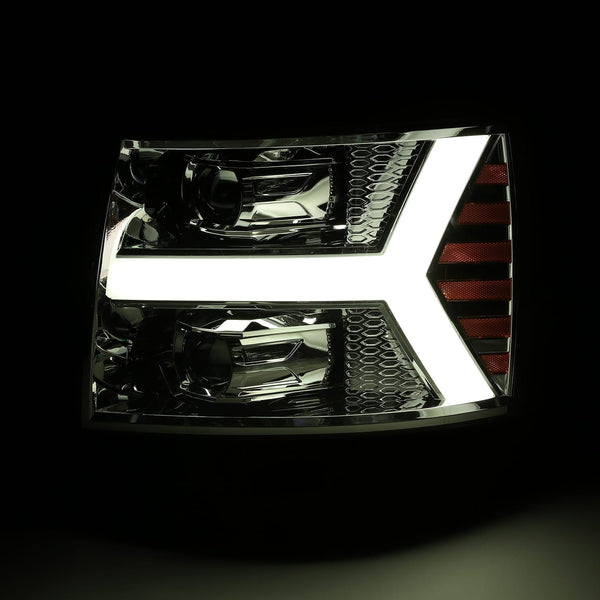 AlphaRex 2007 - 2013 Chevy Silverado 1500HD PRO-Series Proj Headlights Plank Style Chrome w/Activ Light/Seq Signal