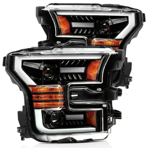 AlphaRex 15-17 Ford F-150 LUXX LED Projector Headlights Plank Style Alpha Blk w/Activ Light/DRL - GUMOTORSPORT