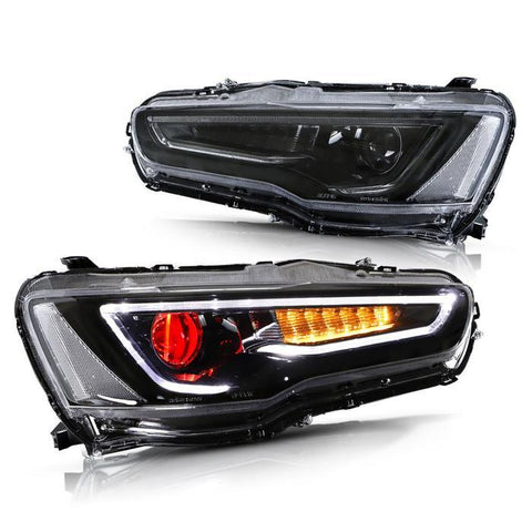 VLAND Demon Eye Headlights Compatible With Mitsubishi Lancer EVO X 2008-2018 (Dual Beam Headlight Assembly with Sequential Turn Signals),Blackout - GUMOTORSPORT