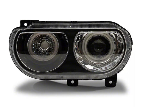 Raxiom 2008 - 2014 Dodge Challenger Dual LED Halo Projector Headlights- Black Housing (Clear Lens)