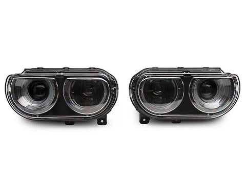 Raxiom 2008 - 2014 Dodge Challenger Halo Projector Headlights w/Sequential Turn Signals- Black Housing Clear Lens)