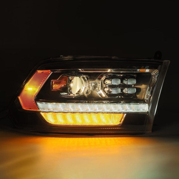 AlphaRex 09-18 Dodge Ram 2500HD LUXX LED Proj Headlights Plank Style Black w/Seq Signal/Smoked DRL - GUMOTORSPORT