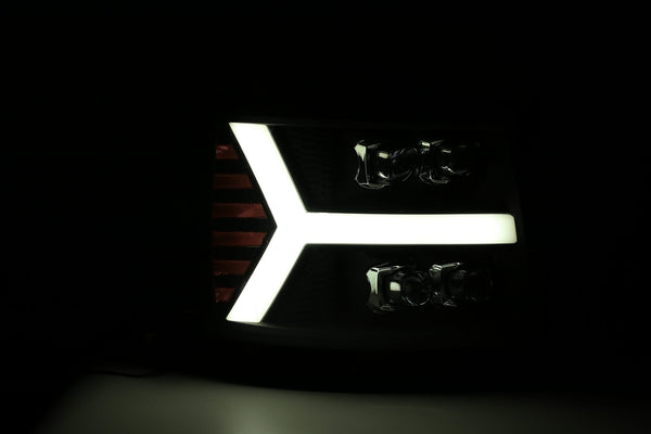 AlphaRex 2007 - 2013 Chevy Silverado 1500HD NOVA LED Proj Headlights Plank Style Gloss Blk w/Activ Light/Seq Signal
