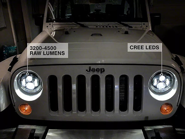 Raxiom 1997 - 2018 Jeep Wrangler TJ/JK Axial Series LED Daymaker Headlights- Black Housing (Clear Lens)