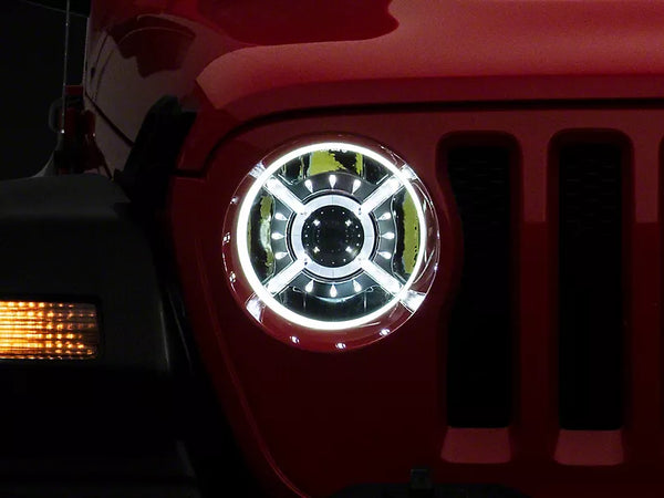 Raxiom 2018 + Jeep Wrangler JL/ JT 9-Inch LED Headlights w/ DRL and Halo- Black Housing (Clear Lens)