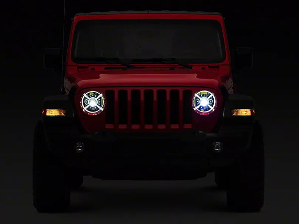 Raxiom 2018 + Jeep Wrangler JL/ JT 9-Inch LED Headlights w/ DRL and Halo- Black Housing (Clear Lens)