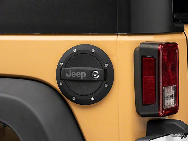 Officially Licensed Jeep 2007 - 2018 Jeep Wrangler JK Locking Fuel Door w/ Engraved Jeep Logo