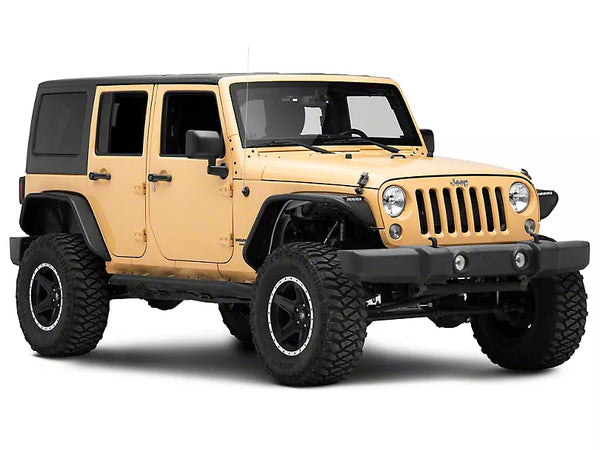 Officially Licensed Jeep 2007 - 2018 Wrangler JK Tubular Fender Flares w/ LED DRL and Jeep Logo- Front