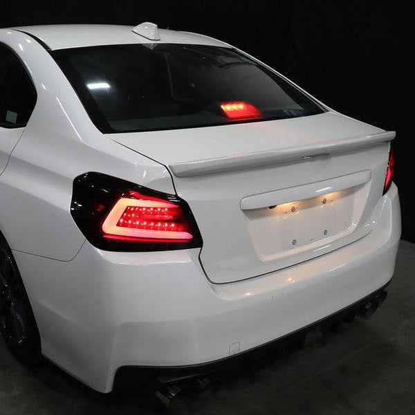 Spec-D Sequential LED Tail Lights Glossy Black Housing w/ Smoked Lens and White LED Bar - Subaru WRX / STI 2015 - 2020 - GUMOTORSPORT
