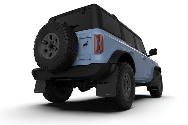 Rally Armor 2021 + Ford Bronco (Plstc Bmpr + RR - NO Rptr/Sprt) Blk Mud Flap w/Area Blue Logo
