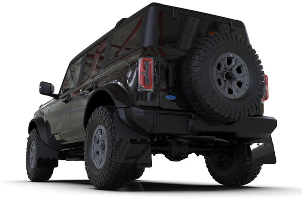 Rally Armor 2021 + Ford Bronco (Plstc Bmpr + RB - NO Rptr/Sprt) Blk Mud Flap w/Met. Blk Logo