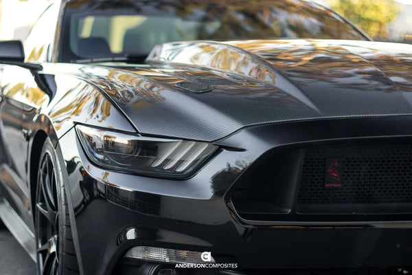 Anderson Composites 2015  - 2017 Ford Mustang (Excl. GT350/GT350R) Double Sided Carbon Fiber Cowl Hood - GUMOTORSPORT