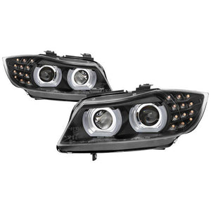 Spyder 2009 - 2012 BMW E90 3-Series 4DR Projector Headlights Halogen - LED - Black - PRO-YD-BMWE9009-BK