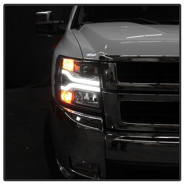 Spyder Chevy Silverado 1500 2007 - 2013 Version 3 Projector Headlights - Black PRO-YD-CS07V3-LBDRL-BK - GUMOTORSPORT