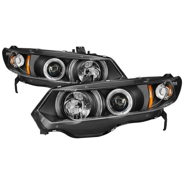 Spyder Honda Civic 2006 - 2008 2Dr Projector Headlights LED Halo Black High H1 Low H1 PRO-YD-HC06-2D-HL-BK - GUMOTORSPORT