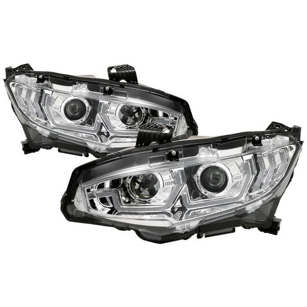 Spyder Signature 2016 - 2020 Honda Civic 4Dr w/LED Seq Turn Sig Lights Proj Headlight - Chrome - PRO-YD-HC16-SEQ-C