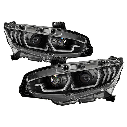Spyder Honda Civic 2016 - 2020 2DR/4DR/Hatchback Projector Headlights - Black With Greeting Light PRO-YD-HC16SI-SEQGR-BK