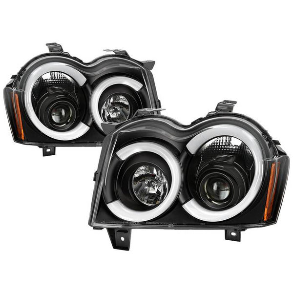 Spyder 2005 - 2007 Jeep Grand Cherokee - Light Bar Projector Headlights - Black - PRO-YD-JGC05V2-LB-BK