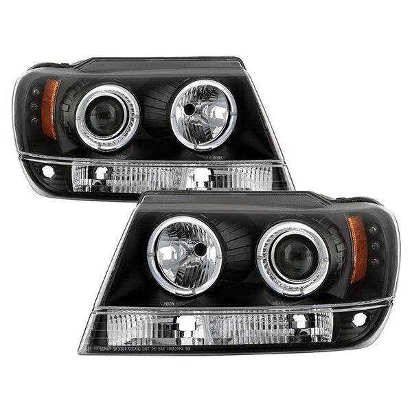 Spyder Jeep Grand Cherokee 1999 - 2004  Projector Headlights LED Halo LED Blk - PRO-YD-JGC99-HL-BK - GUMOTORSPORT