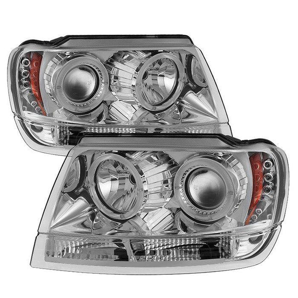 Spyder Jeep Grand Cherokee 1999 - 2004 Projector Headlights LED Halo LED Chrm - PRO-YD-JGC99-HL-C - GUMOTORSPORT