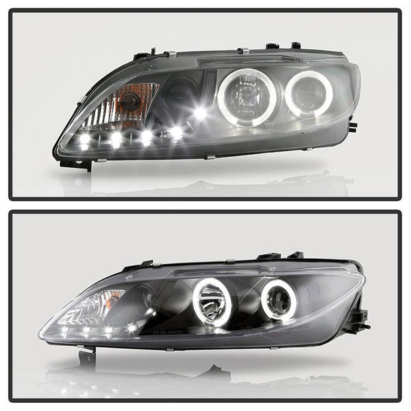 Spyder Mazda 6 2003 - 2005 With Fog Lights Projector Headlights LED Halo DRL Blk PRO-YD-M603-FOG-DRL-BK - GUMOTORSPORT