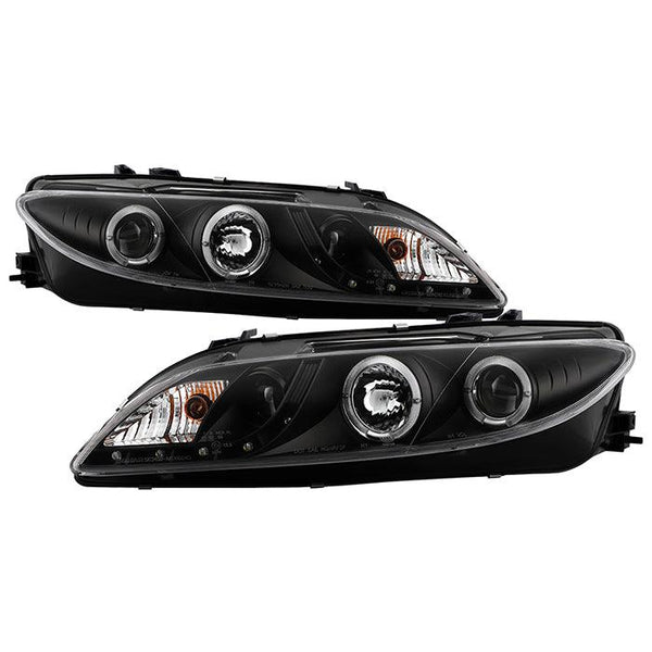 Spyder Mazda 6 2003 - 2005 With Fog Lights Projector Headlights LED Halo DRL Blk PRO-YD-M603-FOG-DRL-BK - GUMOTORSPORT