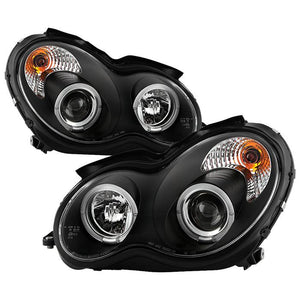 Spyder Mercedes Benz C-Class 2001 - 2005 4 DrProjector Headlights Halogen LED Halo Blk PRO-YD-MBW203-HL-BK - GUMOTORSPORT