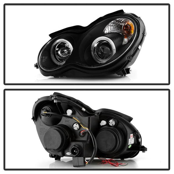 Spyder Mercedes Benz C-Class 2001 - 2005 4 DrProjector Headlights Halogen LED Halo Blk PRO-YD-MBW203-HL-BK - GUMOTORSPORT