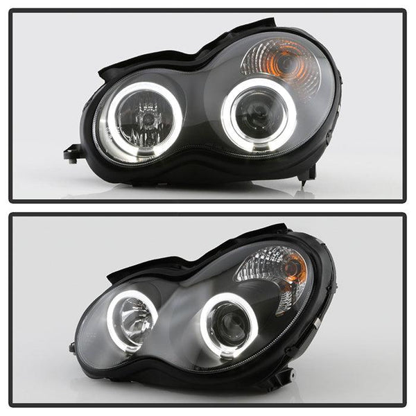 Spyder Mercedes Benz C-Class 2001 - 2005 4 DrProjector Headlights Halogen LED Halo Blk PRO-YD-MBW203-HL-BK - GUMOTORSPORT