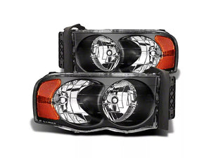 Raxiom 2002 - 2005 Dodge RAM 1500 Crystal Headlights- Black Housing (Clear Lens)