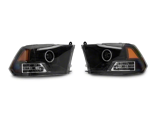 Raxiom 2009 - 2018 RAM 1500 Super White LED Halo Projector Headlights- Black Housing (Clear Lens)