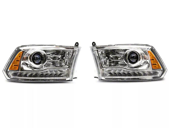 Raxiom 2009 - 2018 Dodge RAM 1500 LED Halo Headlights w/ Swtchbck Turn Signals- Chrome Hsng (Clear Lens)