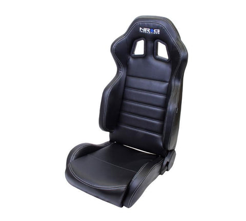 NRG Reclinable Sport Seats (Pair) PVC Leather w/NRG Logo - Black w/White Stitching - GUMOTORSPORT