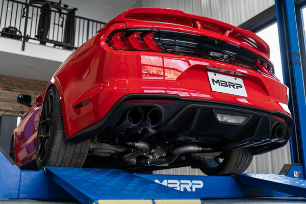 MBRP 2018 - 2022 Ford Mustang GT 5.0 3in Cat Back Quad Tip Race Version - Black - GUMOTORSPORT