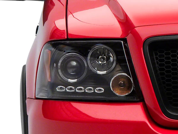 Raxiom 2004 - 2008 Ford F-150 Dual LED Halo Projector Headlights- Black Housing (Clear Lens)