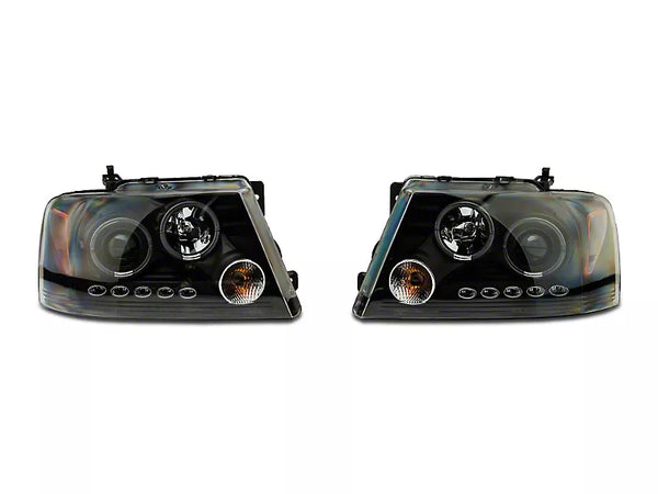 Raxiom 2004 - 2008 Ford F-150 Dual LED Halo Projector Headlights- Black Housing (Clear Lens)