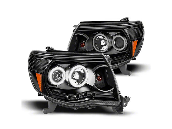 Raxiom 2005 - 2009 Tacoma Super White LED Halo Projector Headlights- Black Housing (Clear Lens)