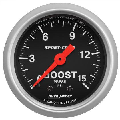 Autometer 2-1/16in 0-15 PSI Mechanical Sport-Comp Boost Pressure Gauge - GUMOTORSPORT